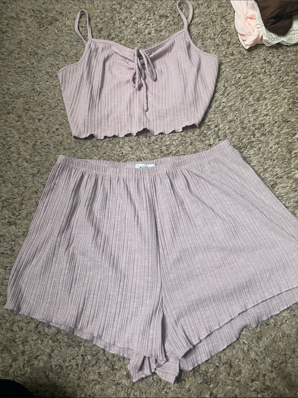 Better Be Light Mauve Ribbed Tie-Front Crop Top & Skirt Set